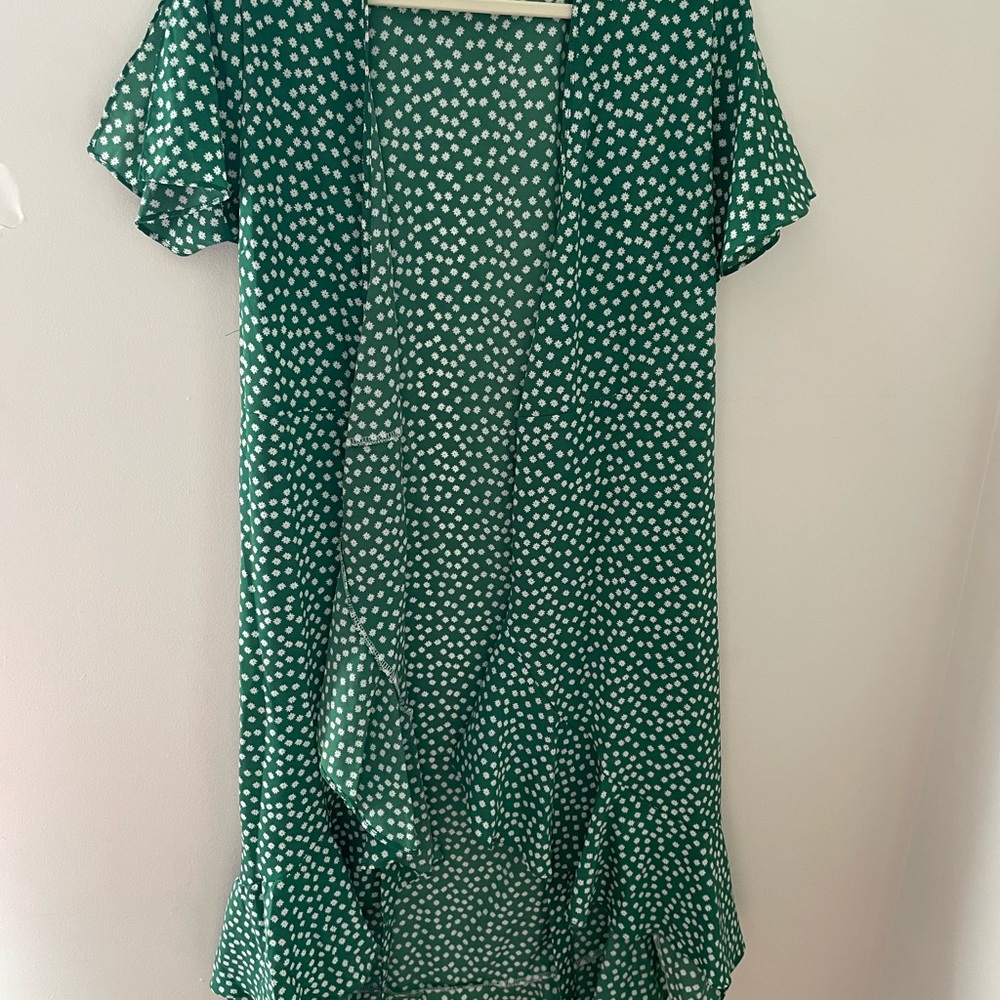 Green Polka Dot Midi Wrap Dress